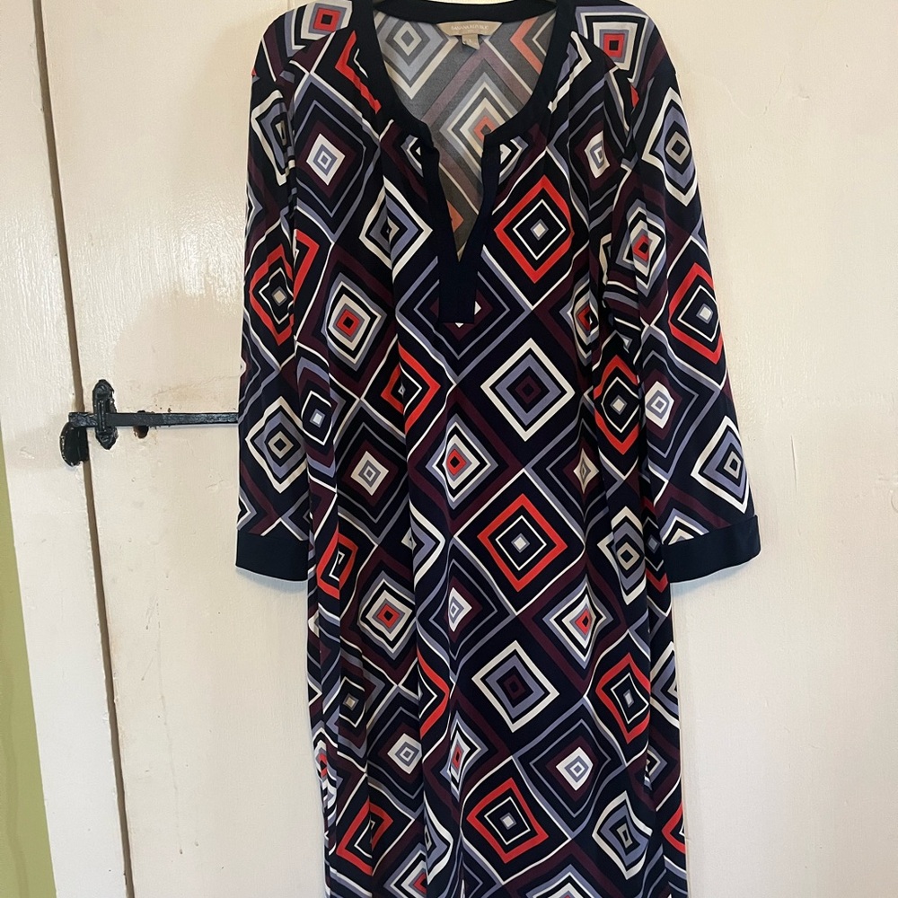 Banana Republic Geometric Long Sleeve Dress - Black, Red, White